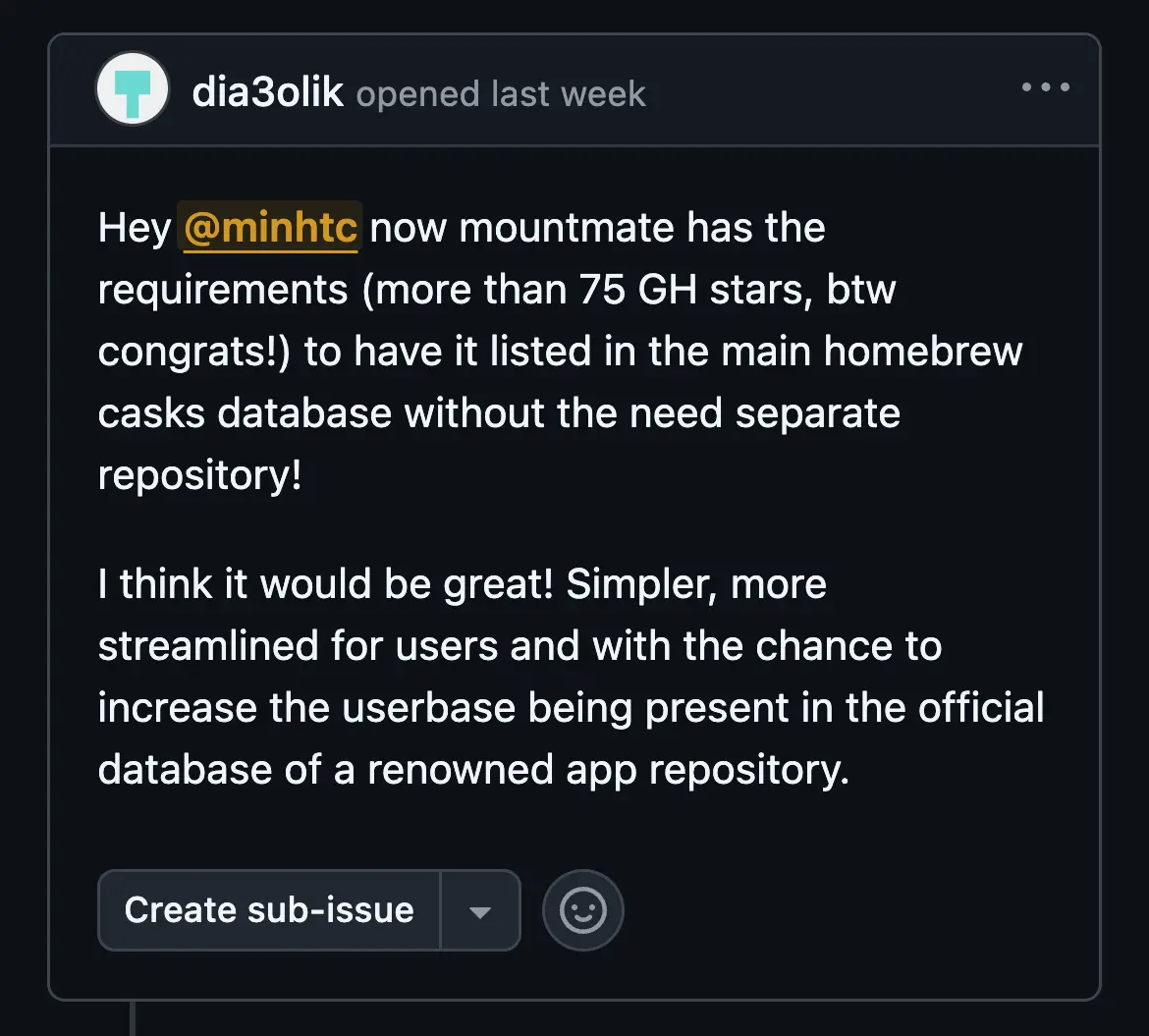 User suggested to add app MountMate to Homebrew