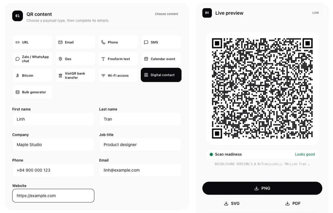 How to make a contact QR code (vCard) for your business card, free
