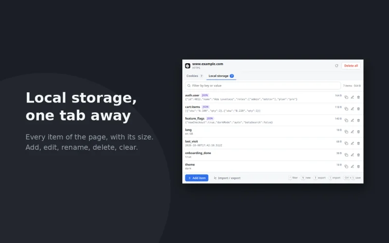Cookie & LocalStorage Editor – Local storage
